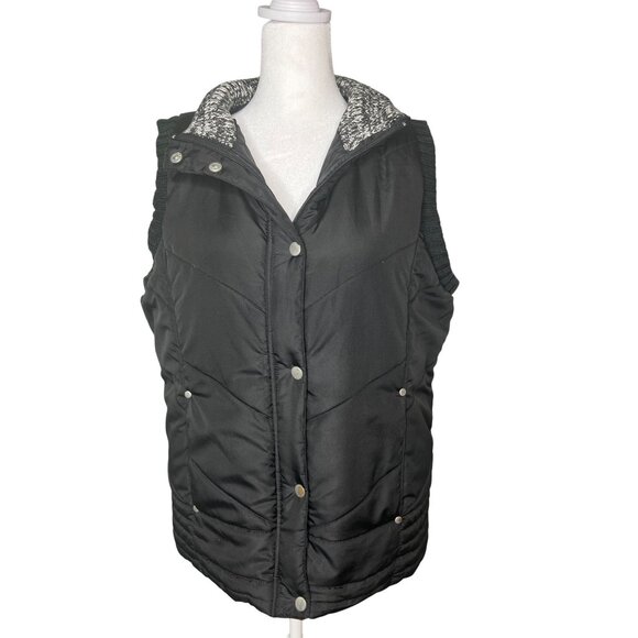 Carolyn Taylor Womens Quilted Black Puffer Vest With Knit Collar‎ Size Medium - Picture 1 of 16